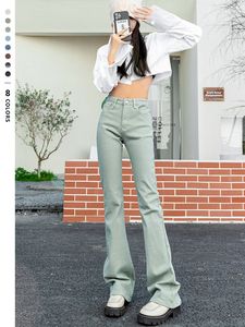 Damesjeans Flare Vrouwen Green Vintage Denim High Taille Stretch Fashion Pocket broek Solid Color Wide Been gewassen Jean plus lengte 221115