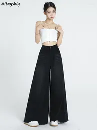 Jeans pour femmes évasé les femmes lâches coréennes de la mode coréenne vintage en détresse élégante streetwear ulzzang haute taille quotidienne chic pantalon denim déchiré