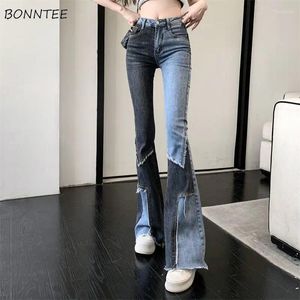 Jeans pour femmes évasé les femmes patchwork lambrisseuse américaine vintage haute taille élasticité mode bf harajuku quotidien streetwear pantalon tendre