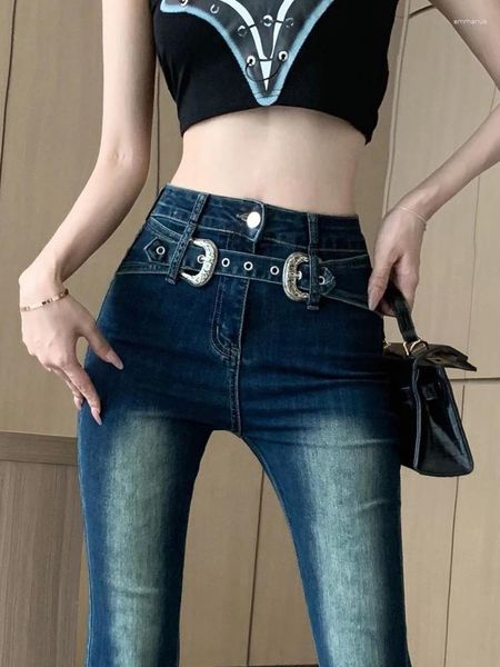 Jeans pour femmes Flare Femmes Ceintures Skinny Sexy Slim Automne Style coréen Pantalon pleine longueur Slender Vintage Basic Casual Design Hipsters