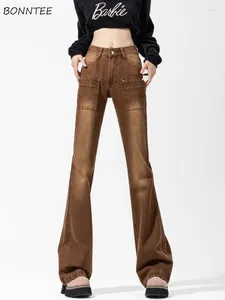 Jeans de mujeres Flare Women Women Vintage Chic American Style de alta cintura blanqueada Hipster Hipster Casual All-Match Adolescentes Pantalones