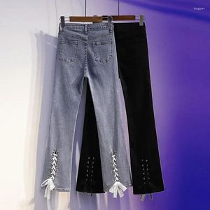 Jeans pour femmes Flare Bell Bottom Flare avec poches Pantalon pour femme Taille haute S Femme Pantalon bleu XXL 2024 Qualité Hippie ajustée
