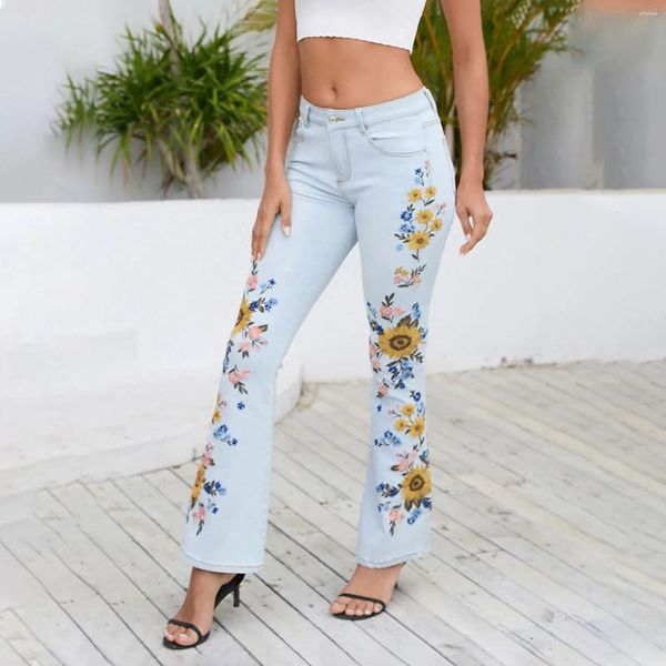 Jeans de mujeres Fashion de moda estereoscópica clásica pantalones de mezclilla bordados bordados campanilla