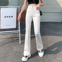 Damesjeans uitlopende jeans vrouw hoge taille denim broek voor vrouwelijke blauw wit zwart elastisch skinny mode klassieke vrijetijdsgroep breedbeen broek 230308