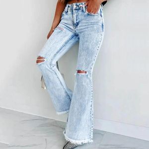 Jeans pour femmes évasés printemps automne bleu déchiré pour femmes taille haute denim pantalon femme streetwear mode y2k déchiré