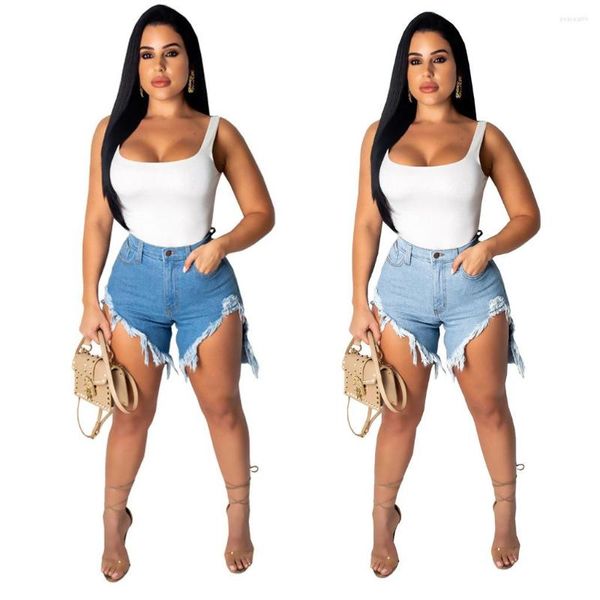 Calça Jeans Feminina FNOCE Verão Explosivo Urbano Moda de rua principal Versátil Calça larga com franja Casual Férias Shorts jeans Feminino Juventude