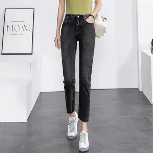 Jeans pour femmes pour femmes hautes taille droite étendue étirement lavé pantalon de jean streetwear longueur de la cheville bottère déchiré 2024