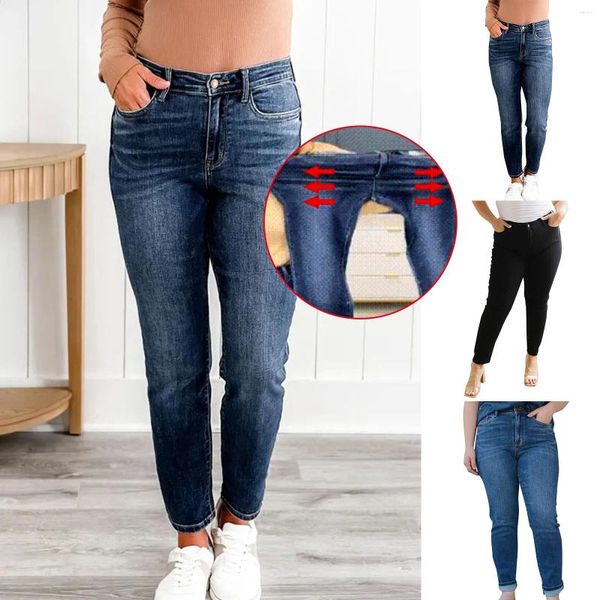 Vaqueros de mujer para mujer, pantalones de mameluco de mezclilla altos ajustados elásticos de moda, corte de bota BuLift