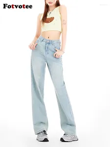 Jeans pour femmes Fotvotee Baggy Women Vêtements High Waited Y2K LEG MOM VINTAGE FULLE LONGNE