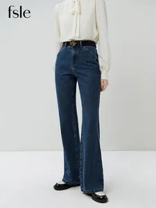 Jeans pour femmes FSLE High Street Style Bootcut pour femmes 2024 Automne Look Slim Pantalon haut Taille décontractée Jean pleine longueur Femme