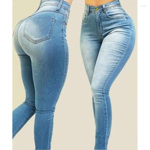 Jeans pour femmes FUAMOS personnalisé taille haute stretch slim européen américain pantalon de mise en forme femme pantalon demin
