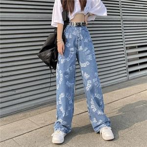 Jeans pour femmes amusant tout-hop tout-hop y2k rétro streetwear pantalon printemps et automne slim high