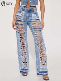 Jeans de mujer GBYXTY Sexy Rippes Holes Hollow Out Straight para mujeres Streetwear cintura alta lavado pantalones de mezclilla desgastados pantalones ZL1779