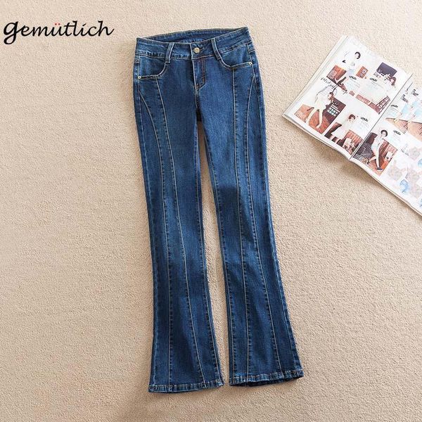 Jeans femme GEMUTLICH sur la taille femmes Denim élasticité pleine longueur pantalon taille haute épissure Vintage pantalon 38 40