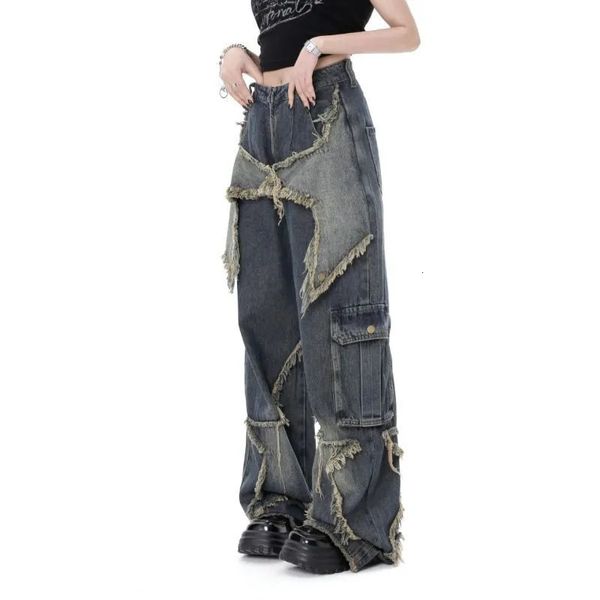 Jeans féminins Gidyq Vintage Femmes High Waist Jeans Streetwear Ripped Female Pant de jambe American Style Casual Tassel Straight Denim Pantmènes 231208