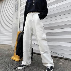 Jeans Femme Gidyq Femmes Solide Blanc Femelle Streetwear Lâche Pantalon Droit BF Casual Tout Match Étudiant Coréen Denim Pantalon Large Jambe