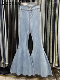 Jean pour femmes fille haute taille longue 2024 Spring Summer Street Style Pantalon de cloche en détresse Bleu pour les femmes