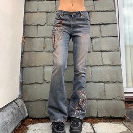 Jeans pour femmes filles longues dames de style lointain Modèle géométrique Modèle de taille de taille-fond de taille mid