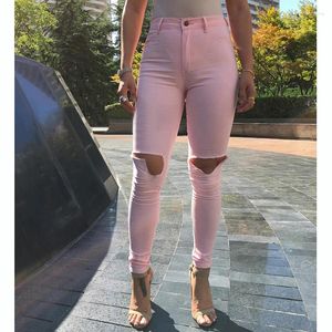 Jeans féminins de bonne qualité Fashion haute taille skinny femme extensible rose / blanc / pantalon noir denim avec poches