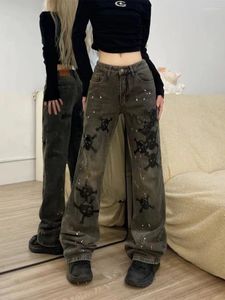 Jeans pour femmes Goth Skull Broderie Femme Vêtements High Street Rétro Taille Casual Droite Baggy Femmes Pantalons