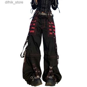 Jeans pour femmes gothiques femmes pantalons de cargaison punk sombres universitaires esthétique haute taille pantalon baggy avec poches grunge strtwear y2k y240408