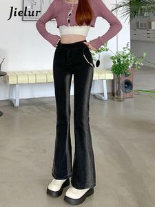 Dames jeans gradiënt zwarte mode elastiek strakke passende ol flare dames broek hoge taille slanke denim broek vrouwelijk s-xl