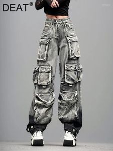 Jean femme dégradé gris ample plusieurs poches droite jambe large Denim Cargo pantalon 2024 mode d'été 29L3268