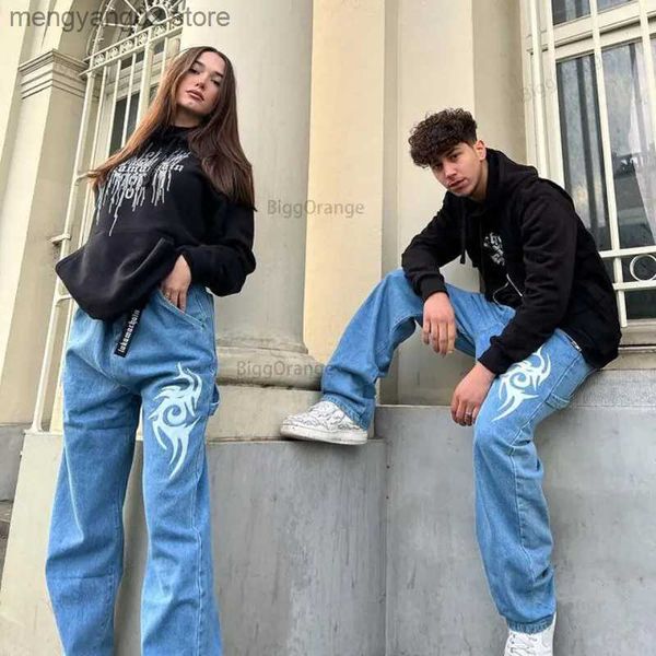 Jeans femme imprimé graphique jean taille haute femme haute rue Vintage Hip Hop Baggy jean femmes vêtements décontracté droit femmes jean pantalon T231101