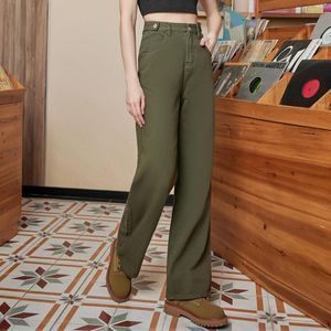 Jean femme vert pantalon droit Vintage femme taille haute Streetwear Denim femme vêtements pantalon décontracté