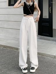 Jeans féminins Guuzyuviz d'été blanc hauteur haute jambe large femme en vrac décontracté coton en jean pantalon