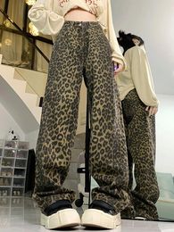 Jeans pour femmes GUUZYUVIZ Vintage taille haute Denim Pantalon Léopard Femmes Y2k Streetwear Casual Lâche Droite Baggy Femme