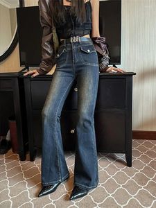 Jeans Femme GUUZYUVIZ Vintage Pocket Femmes Flared High Taille Denim Boot Cut Pantalon Bureau Lady Stretch 90S Y2K Pantalon à fond cloche