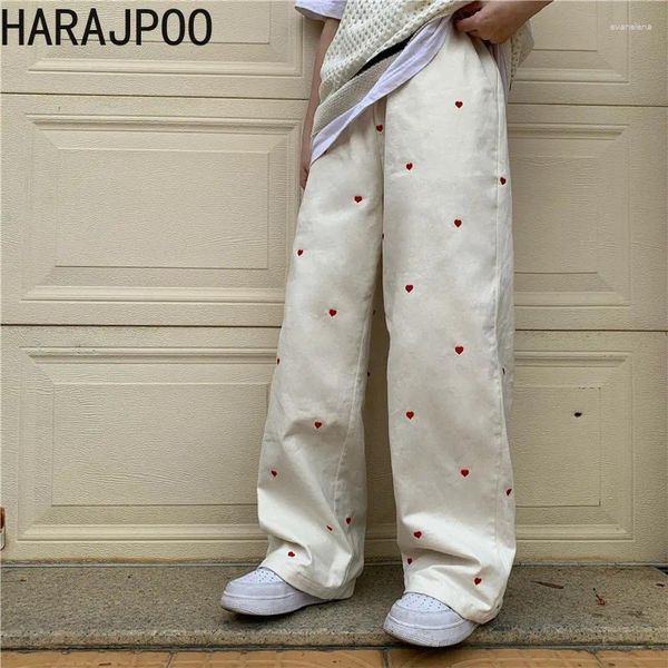 Jeans de femmes harajpoo pantalon féminin 2024 printemps automne coréen girl harajuku style vintage rouge amour brodé
