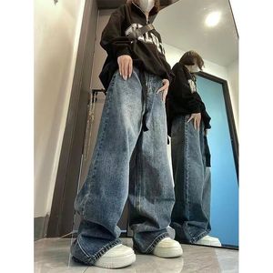 Jeans Femme Harajuku Baggy Femme Y2K bleu foncé marron taille haute Streetwear 90S pantalon pantalon droit jambe large 230322