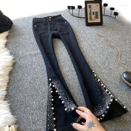 Jeans pour femmes harajuku paillettes noires évasées pour les femmes 2024 taille élevée d'été mincer