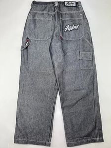 Jeans pour femmes Harajuku Fashion Cargo Pantalons Femmes Fubu Y2K Baggy et hommes Hip Hop Noir Rétro Wide Leg Streetwear