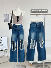 Vrouwen Jeans Harajuku Meisje Zomer Amerikaanse Retro Jean Broek Mode Trendy Ontwerp Gescheurd Gat Rand Schoonheid Sexy Hoge Taille dunne Baggy