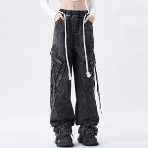Jeans pour femmes Harajuku taille haute femme rue vintage vieux pantalon cargo femme jambe large baggy vêtements
