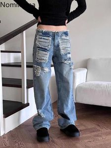 Damesjeans Harajuku Hole Jeans 2024 Nieuwe bodems mode y2k broek vrouwen hoge taille rechte vintage casual denim broek pantlon femme 240423