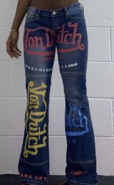 Jeans femininos harajuku carta impressa jeans feminino y2k retro temporada high street calças casuais soltas ins tendência calças jeans 230701