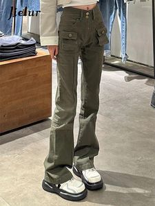 Damesjeans Harajuku Pocket Casual denim broek vrouwen High Street werkkleding vrouwelijk mode leger groene taille slanke vracht