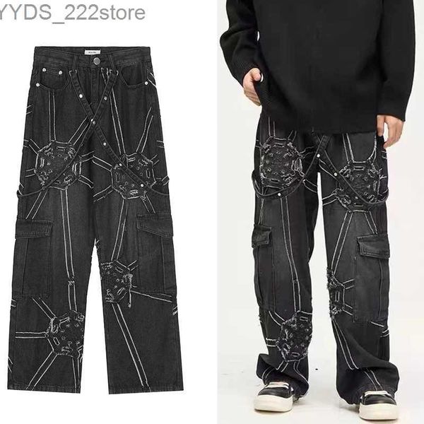 Jeans pour femmes Harajuku rétro fonction outil Black Loose Jeans Mens 2K Clothing Gothic Punk Extra Large Pantal