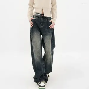 Pantalones vaqueros para mujer, ropa de calle Harajuku, moda Retro de otoño para mujer, pantalones vaqueros rectos de pierna ancha holgados de cintura alta Y2K, pantalones holgados