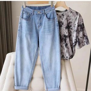 Dames jeans harem broek denim bijgesneden highwaist vrouwen trending elastische taille casual losse Koreaanse mode broek streetwear
