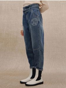 Jeans pour femmes harem pantalon mode ours broderie bleu couleurs femmes ceintures hautes taille street porte pantalon de lady