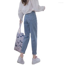 Jeans femme Harem Pnats femme taille haute Denim pantalon large pantalon bleu clair gris Beige Streetwear mignon ample coréen décontracté maman