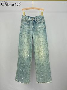 Jeans pour femmes pantalon de jean lourd de forage pour femmes 2024 printemps automne mode haute taille slim-fit dames mop pantalon de jambe