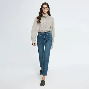 Jeans pour femmes Haut de gamme Rétro Jambe droite Femmes Printemps Automne Bleu Bas Taille haute Slim Polyvalent Stretch Pantacourt Vêtements