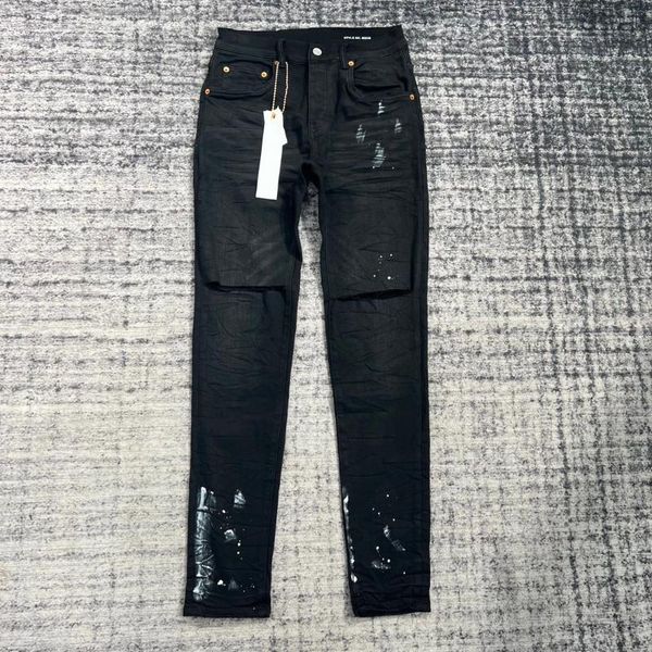 Jeans para mujer Alta calidad Tinta negra Splash Ripped Skinny Casual Hombres Mujeres Tide Brand