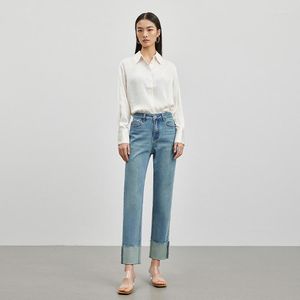 Pantalones vaqueros de mujer Denim de alta calidad Primavera 2023 Diseño de puños micro elásticos Pantalones de pierna recta ocasionales sueltos de moda